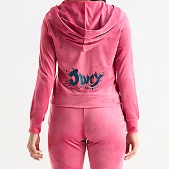 Juicy Couture Pink Velour Track Pants & Zip Hoodie Set - Picture 2 of 5
